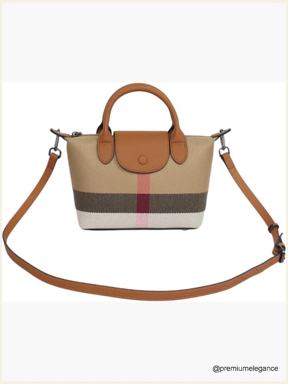 Mini Vintage Plaid Satchel Purse Canvas Leather Structured Handbag Crossbody